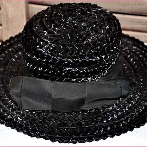 Black Straw Hat, Black Wide Brim Hat, Ladies Black Hat, Ladies Straw Hat, Black Raffia Hat, Straw Wide Brim Hat, Black Boaters Hat image 4