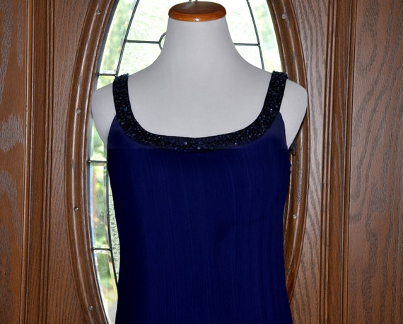 patra navy blue dress Vintage Patra Navy Blue Sleeveless Pleated Beaded Neckline Formal Evening  Gown, Royal Blue Beaded Sleeveless Formal Gown, Stunning Blue Gown