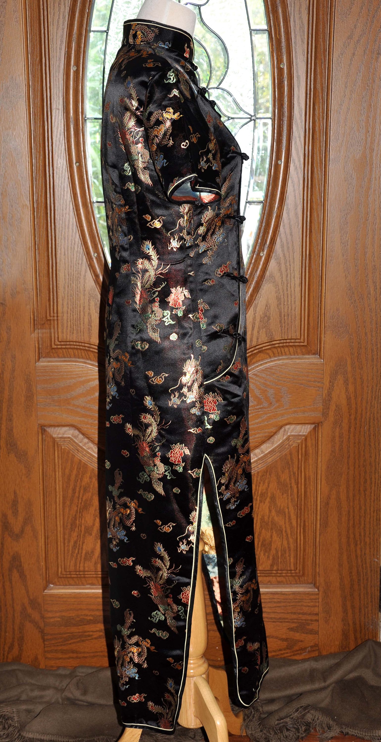 Asian Black Dragon Dress, Oriental Black Dress, Black Dragon