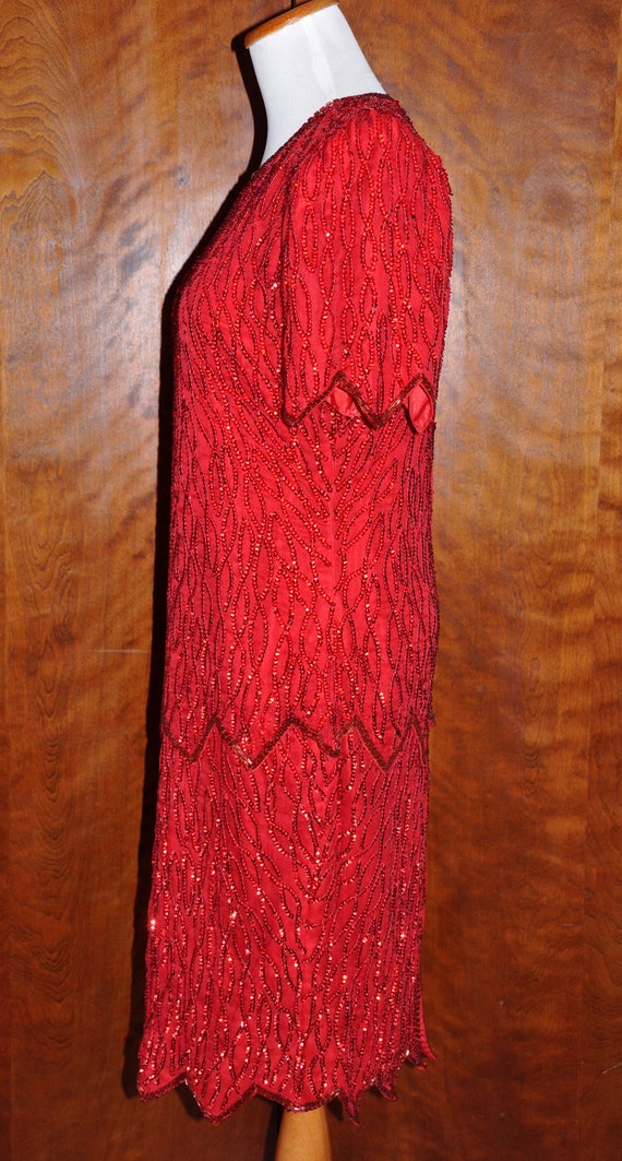 Vintage Laurence Kazar NY Red Beaded Gatsby Charl… - image 4