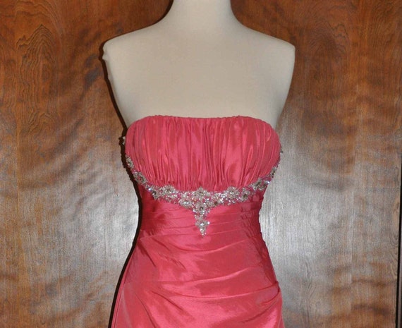 Xcite Coral Beaded Strapless Ball Gown, Coral Bea… - image 1