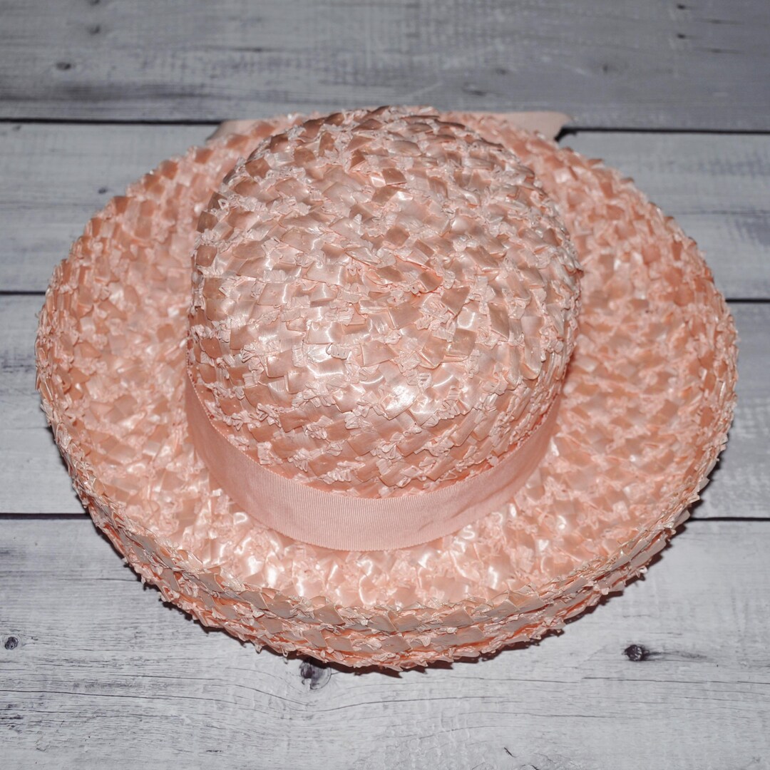 Peach Straw Derby Hat Pale Peach Straw Hat Vintage Peach Etsy