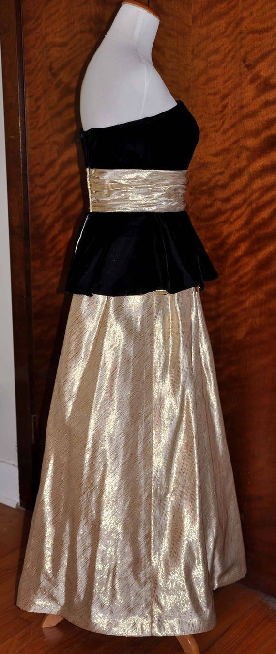 Vintage Black Velvet, Gold Lamaze Gown, Full Leng… - image 6