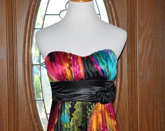 Vintage Speechless Colorful Bohemian Strapless Maxi Dress Size S