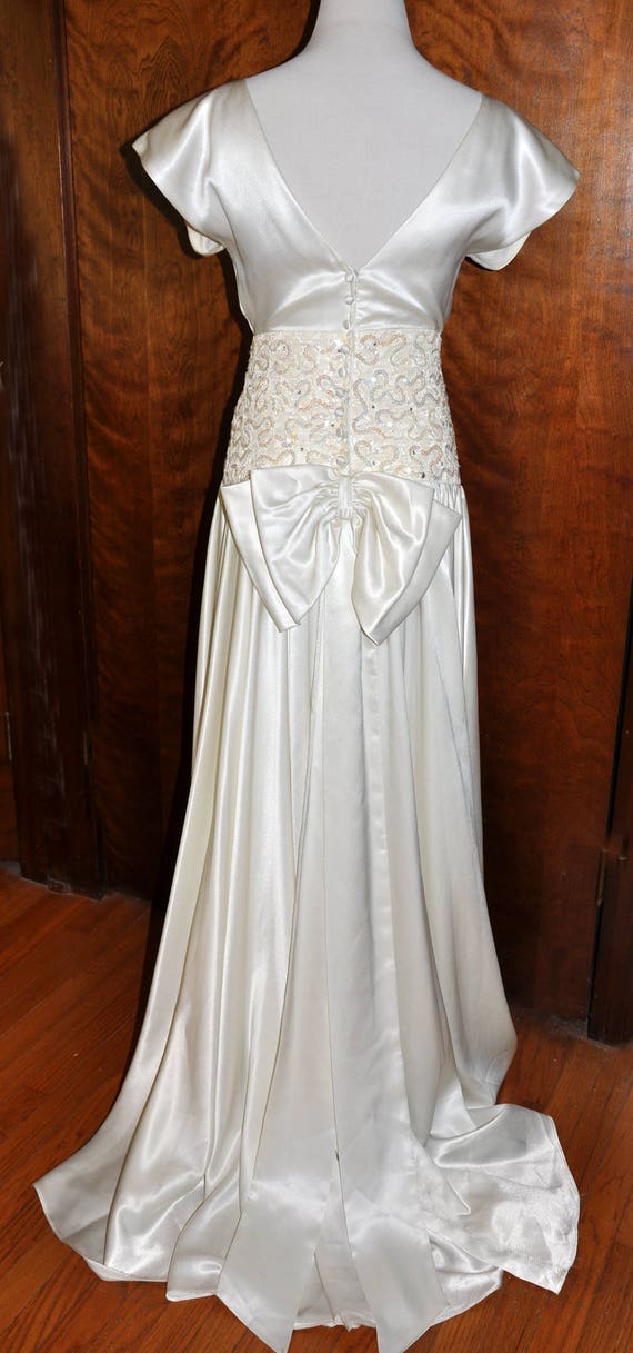 Vintage Ivory Satin, Drop Waist Sequin, and Rhine… - image 6