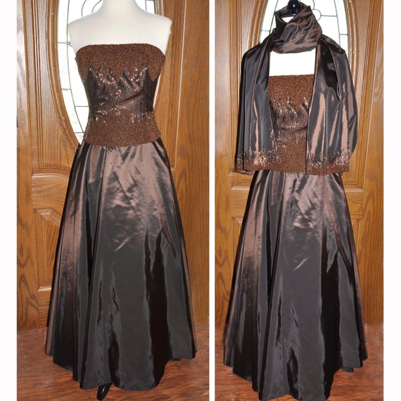 Jovani Chocolate Brown Beaded Formal Evening Gown… - image 2