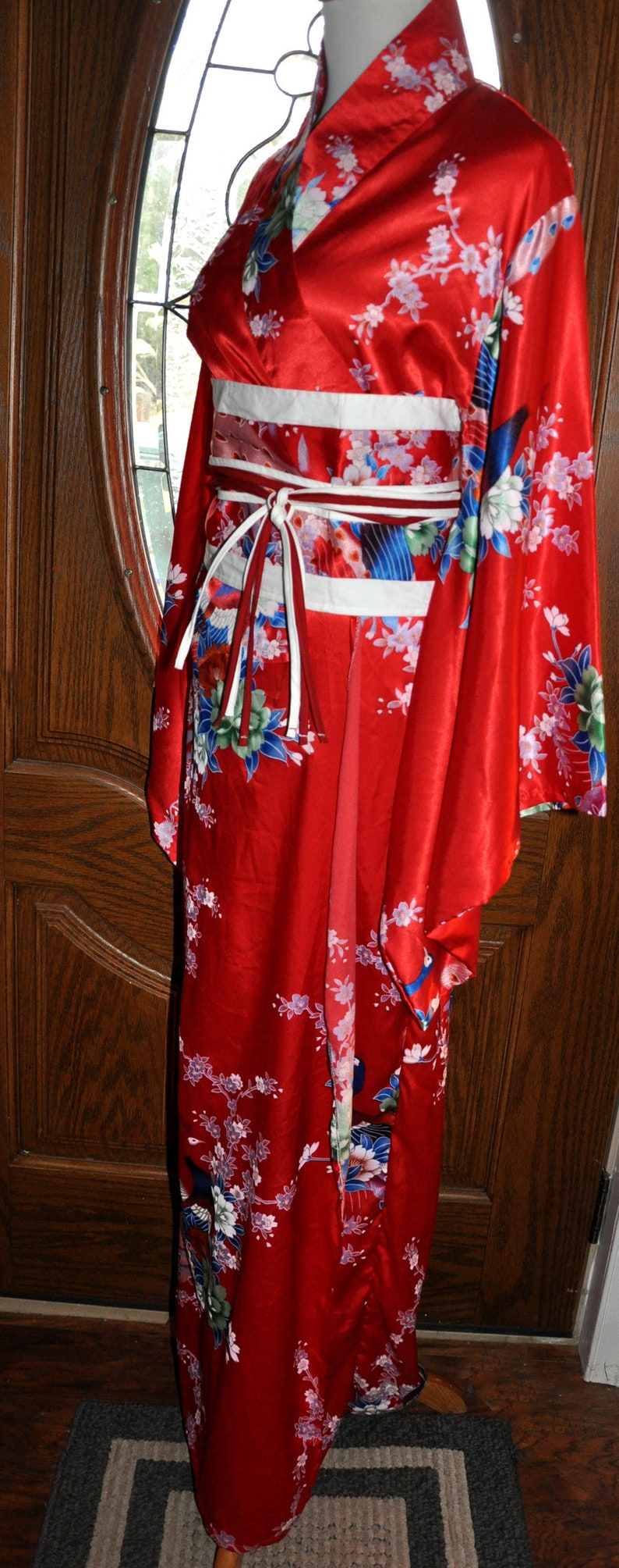 Vintage Japanese Red White and Blue Kimono, Wedding Kimono Robe image 4