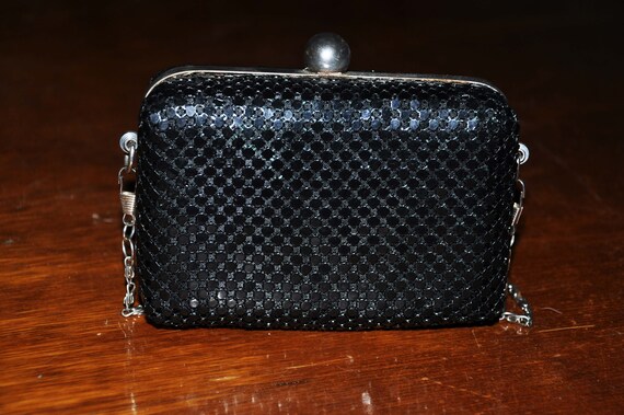 Shimmering Black Mirrored Oblong Evening Purse Wi… - image 1