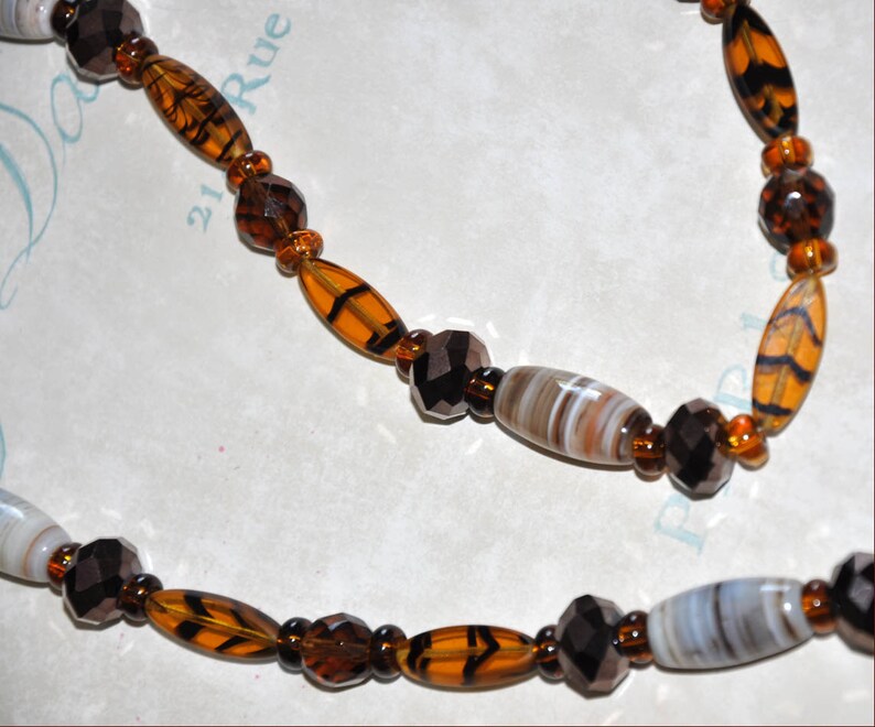 Tortoise Beads, White Bead Necklace, 58 Inch Necklace, Double Strand Beads, Amber Necklace, Extra Long Necklace, Flower Toggle Clasp image 4