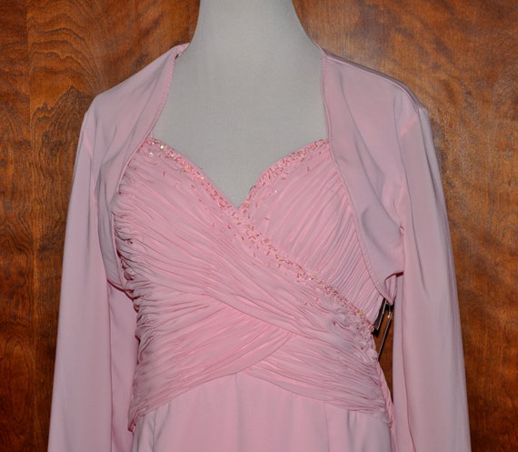 LaPerle Pink Beaded Formal Evening Gown and Jacket