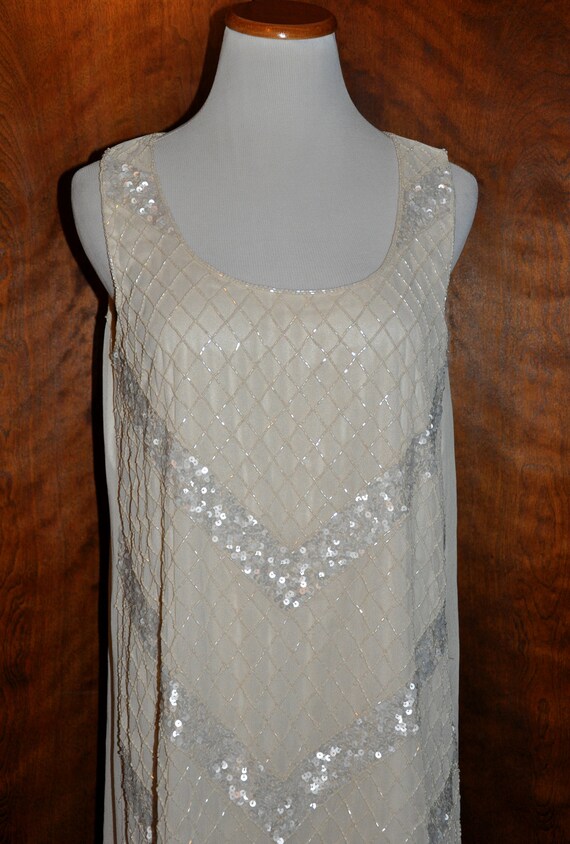 ivory beaded flapper dress Authentic Vintage 1920s Ivory Beaded Silk Crepe Flapper Dress