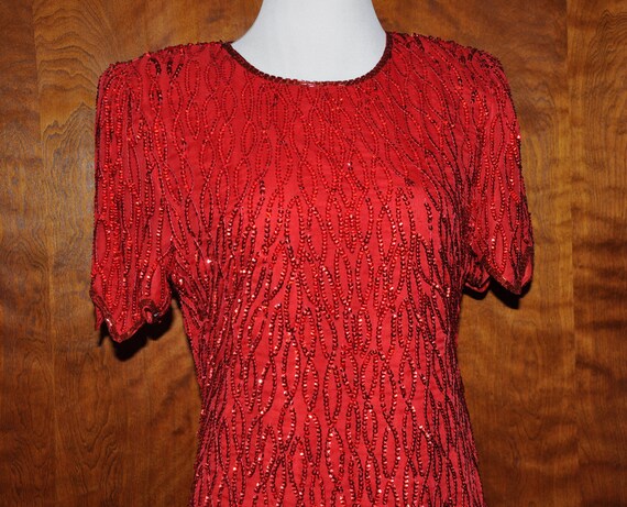 Vintage Laurence Kazar NY Red Beaded Gatsby Charl… - image 1