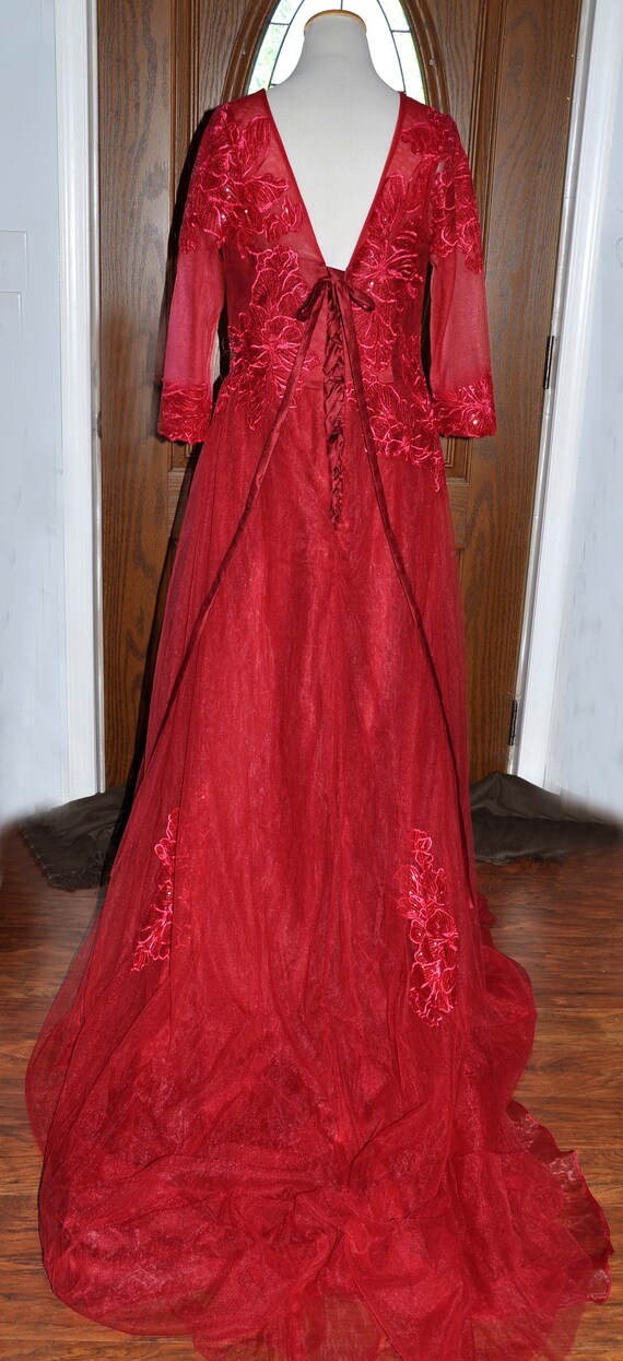 Vintage Red Bridess Formal Princess Ball Gown Wit… - image 3