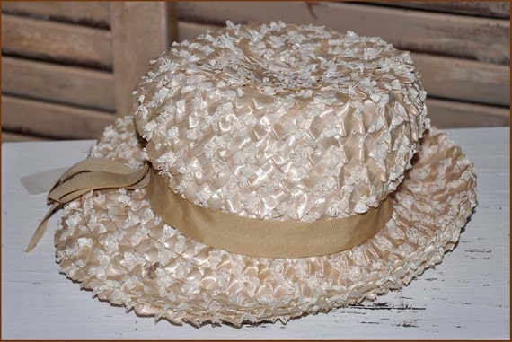 Ivory Straw Hat, Cream Straw Hat, Wide Brim Cello… - image 1