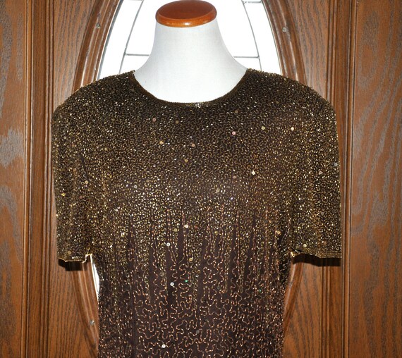 Vintage Stenay Copper Bronze Beaded Formal Gown, C