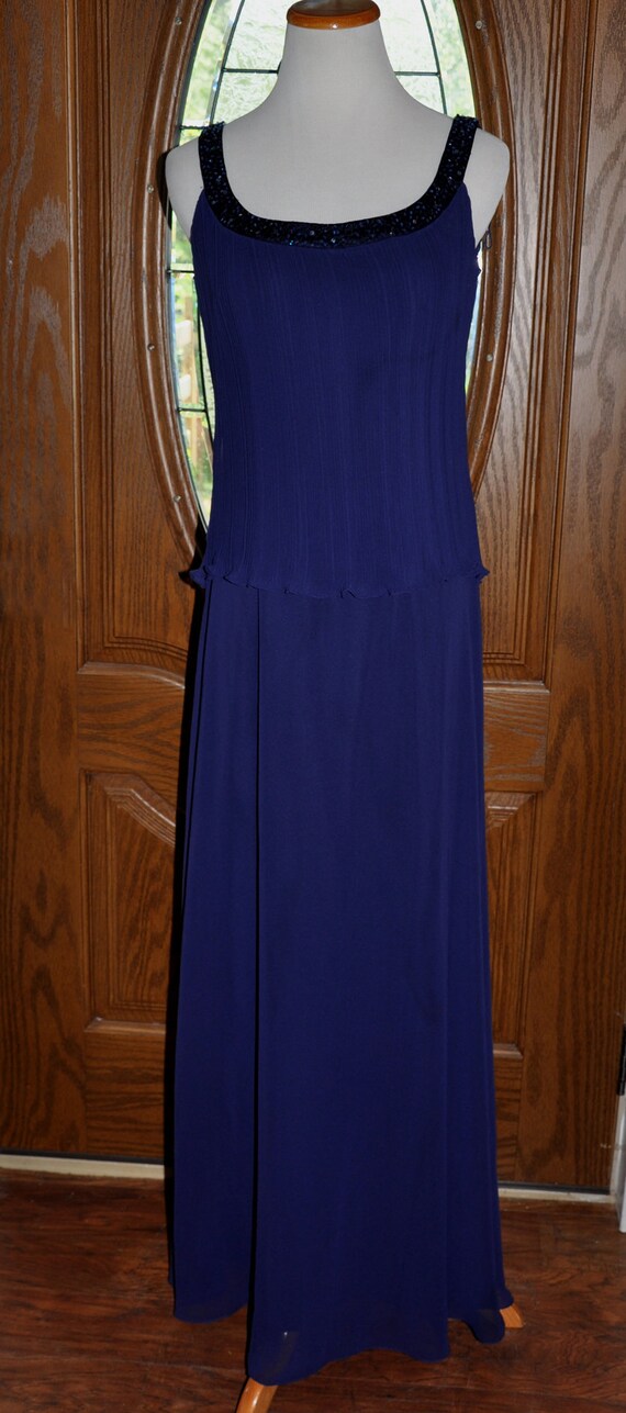 patra navy blue dress Vintage Patra Navy Blue Sleeveless Pleated Beaded Neckline Formal Evening  Gown, Royal Blue Beaded Sleeveless Formal Gown, Stunning Blue Gown