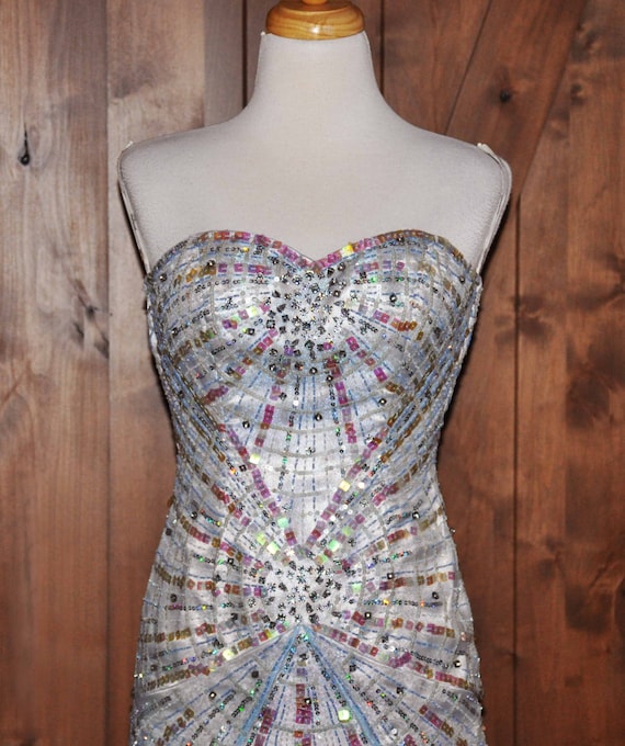 jovani black sequin mermaid dress Jovani - 06438 Spaghetti Strap V-Neck Lace Mermaid Dress 4 / Navy/Silver