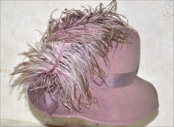 Purple Feather Hat, Purple Felt Hat, Lavender Fel… - image 2