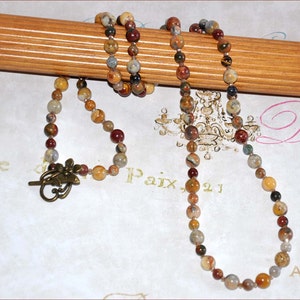 Birdseye Rhyolite Beads, 37 Inch Necklace, Earthtone Bead Necklace, Rust Caramel Beads, Long Bead Necklace, Necklace and Earrings image 3