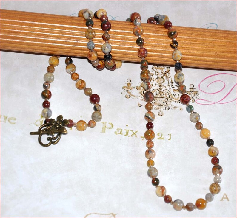 Birdseye Rhyolite Beads, 37 Inch Necklace, Earthtone Bead Necklace, Rust Caramel Beads, Long Bead Necklace, Necklace and Earrings image 3