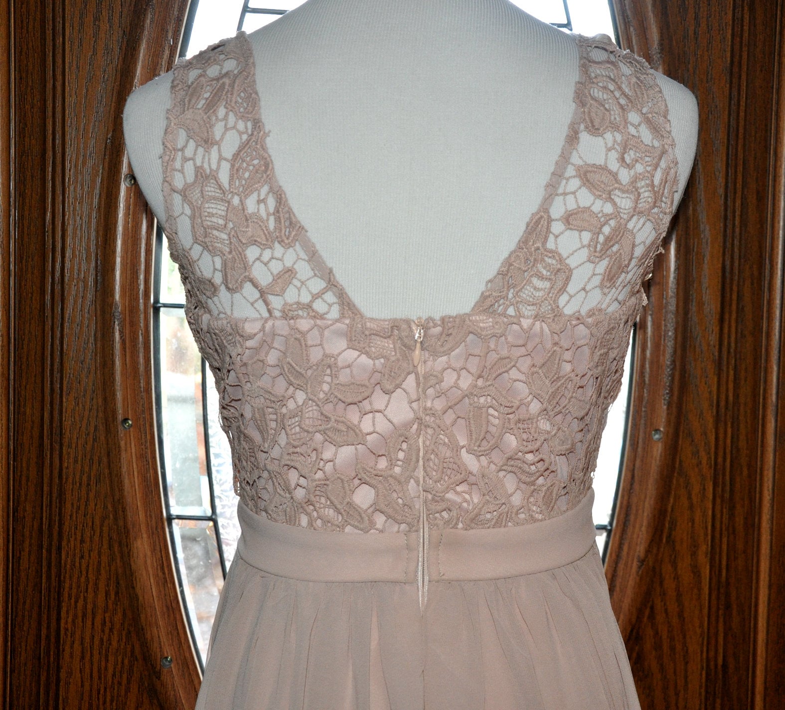 Maniju Nude Lace Formal Evening Gown Nude Full Length Lace Gown