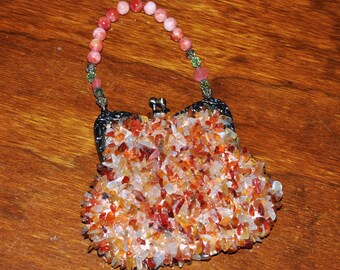 Peach, Orange & Cream Vintage Evening Bag of Precious Stones and Beads