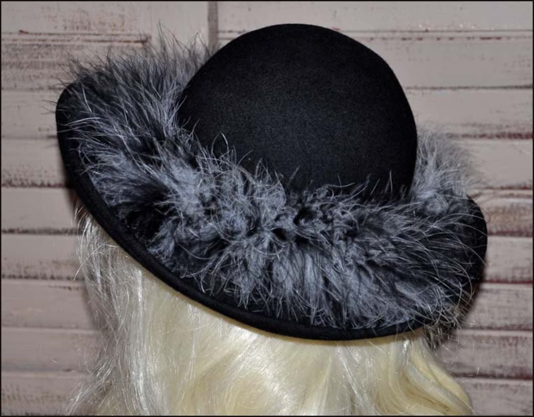 Black Wide Brim Hat, Black Wool Hat, Ladies Black Wool Hat
