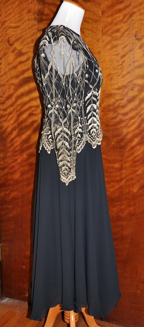 Vintage Black Chiffon Dress With Gold Embroidery,… - image 2