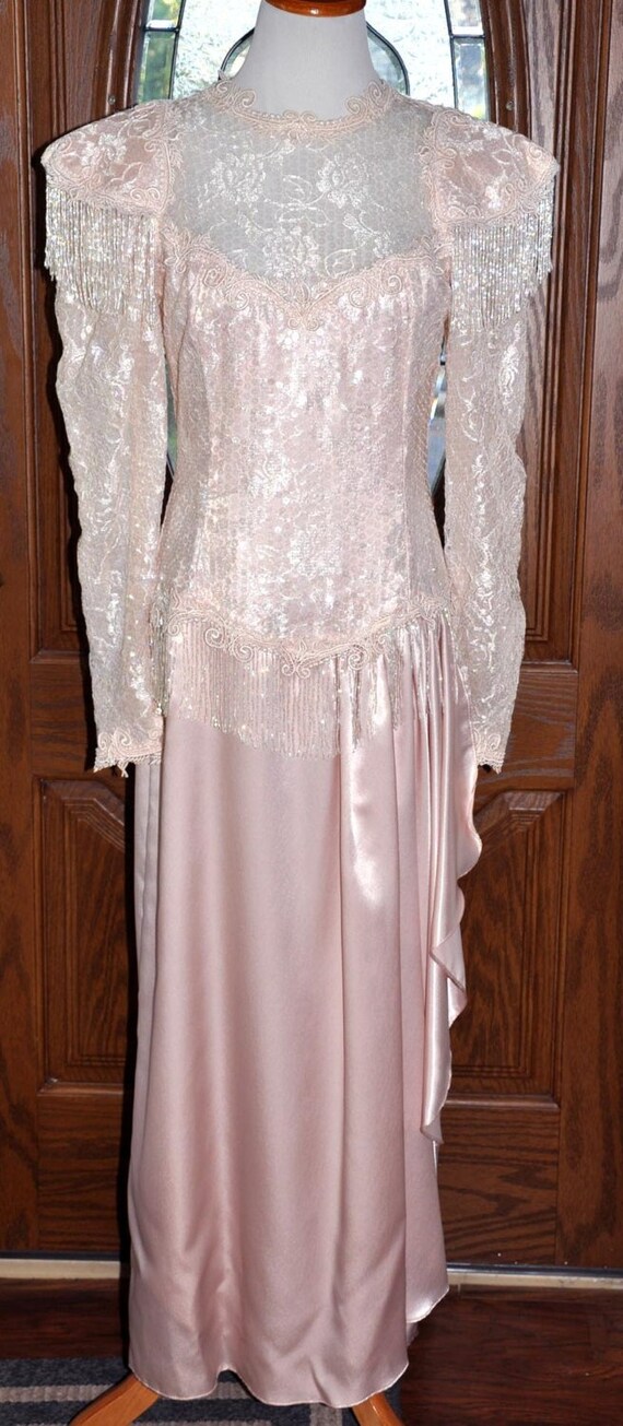 Vintage Lorrie Kabala Pale Peach Beaded Sequined L