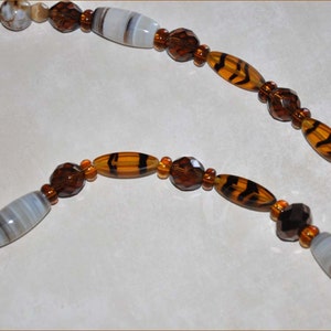 Tortoise Beads, White Bead Necklace, 58 Inch Necklace, Double Strand Beads, Amber Necklace, Extra Long Necklace, Flower Toggle Clasp image 1