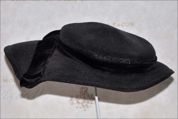 Black Wide Brimmed Hat, Vintage Black Hat, Vintag… - image 5