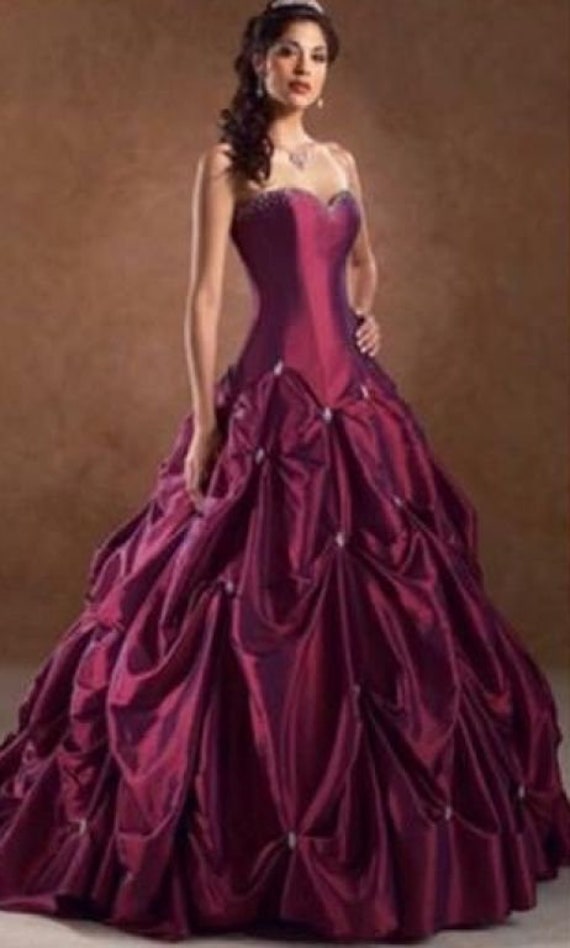 wedding dresses with maroon accents