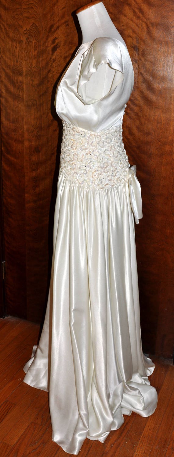 Vintage Ivory Satin, Drop Waist Sequin, and Rhine… - image 4