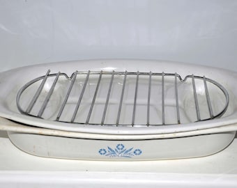 Corning Ware Cornflower Design 15 Inch Roaster Rectangular with Rack, Ovenware, Vintage Corning Cornflower Bakeware, Baking Oven Dishes