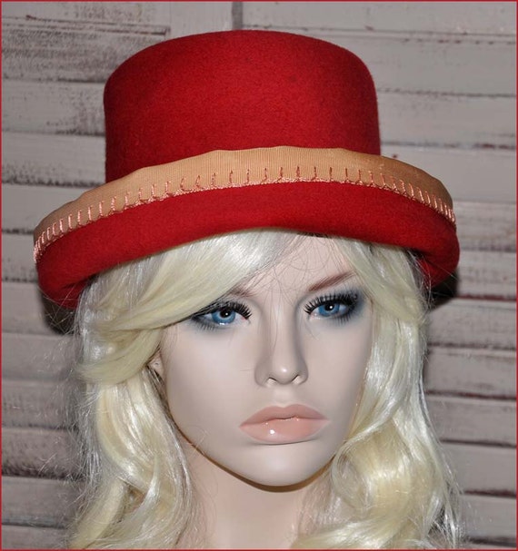 Red Fedora Wool Hat, Orange Wool Hat, Orange Fedor