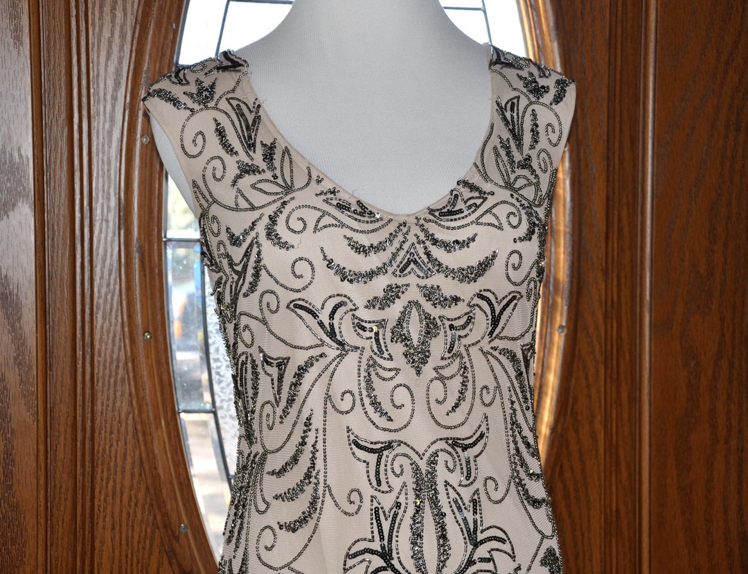 Vintage Adrianna Papell Beaded Sequin Nude Gown, Nude and Silver Beaded  Gatsby Gown, Adrianna Papell Beaded Evening Gown, Flapper Gown - Etsy