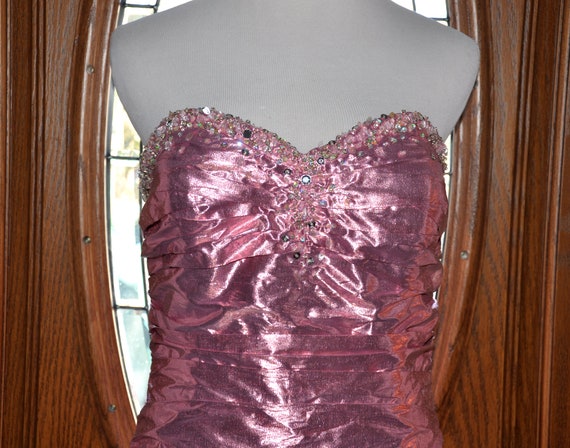 Vintage Electric Pink Ruched Tufted Strapless Bead