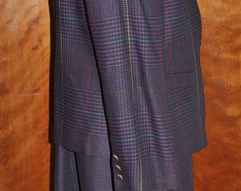 Costume Tailleur Jupe Kasper Purple Plaid (prince-de-galles) - Taille 4P (petites) - Laine 100% - Occasion Très Bon état