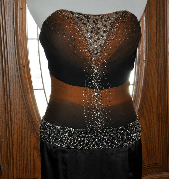 Alyce Designs Strapless Ruched Leopard Beaded Gown