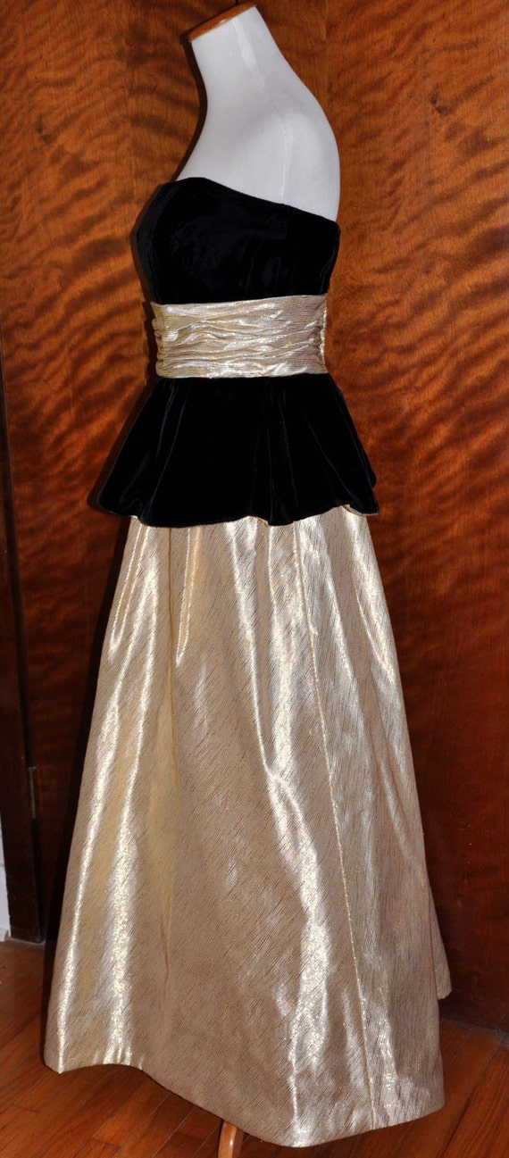 Vintage Black Velvet, Gold Lamaze Gown, Full Leng… - image 2