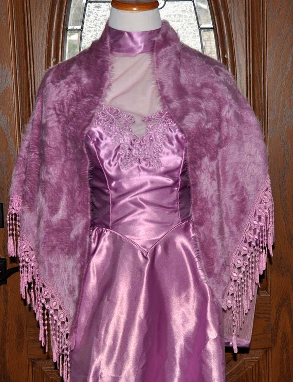 Vintage Mauve Downton Abbey Ball Gown & Shawl, Co… - image 3