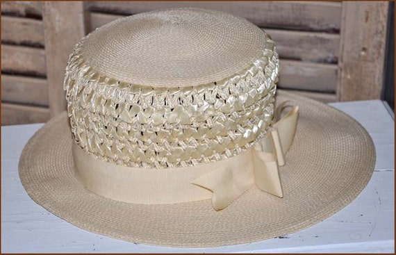 Ivory Straw Boaters Hat, Ivory Wide Brim Hat, Lad… - image 5