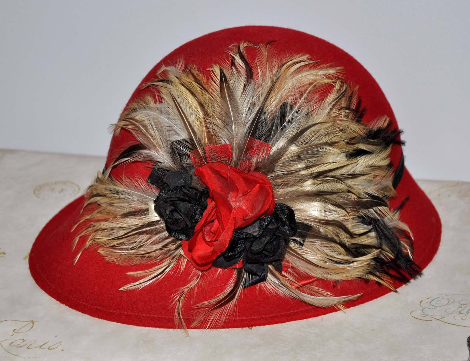 Vintage Red Feather Hat Vintage Red 