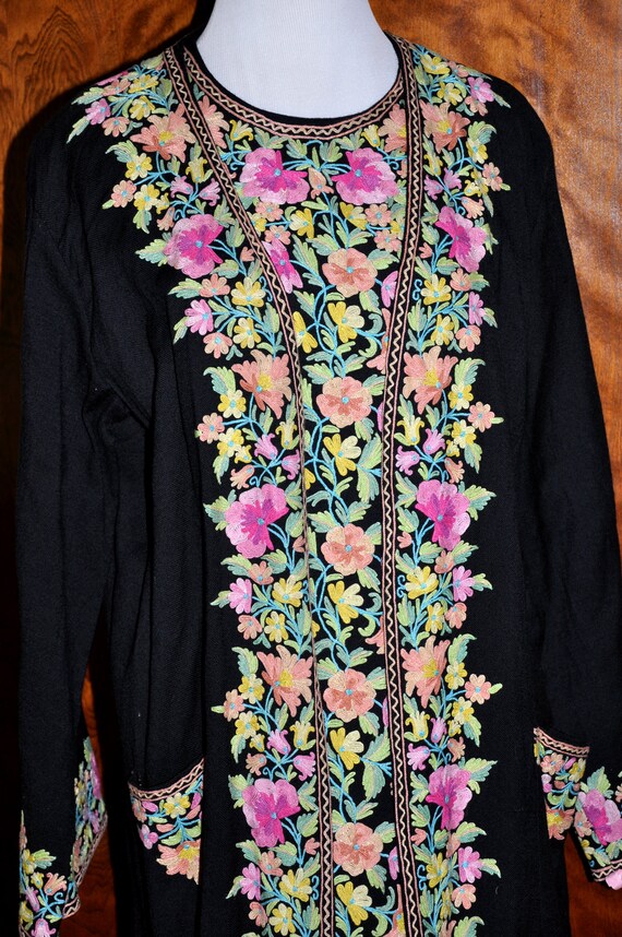 Black Embroidered Floral Caftan, Black Floral Robe