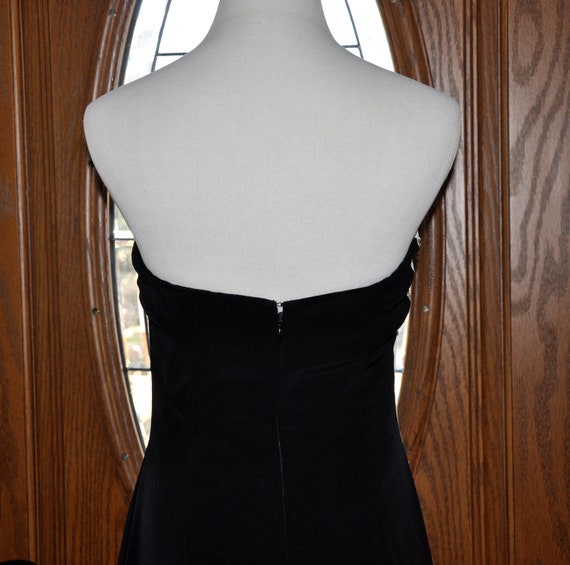 sachin and babi light blue dress Vintage Jovani White and Black Embroidered Beaded Strapless Evening Gown, Jovani Black and White Evening Gown, Jovani Beaded Formal Gown