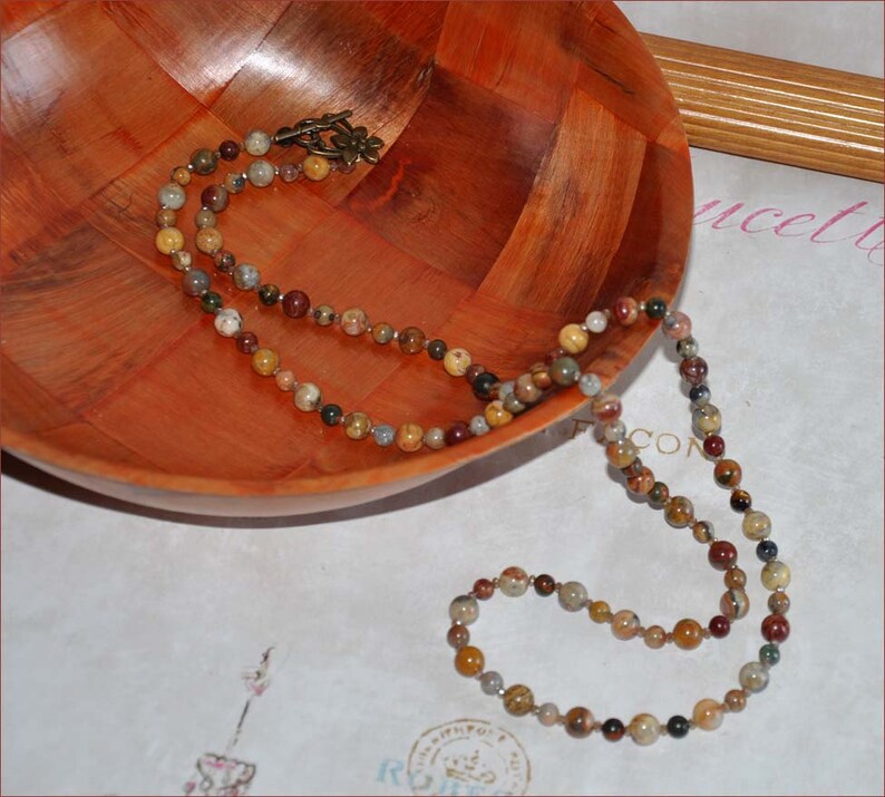 Birdseye Rhyolite Beads, 37 Inch Necklace, Earthtone Bead Necklace, Rust Caramel Beads, Long Bead Necklace, Necklace and Earrings image 5
