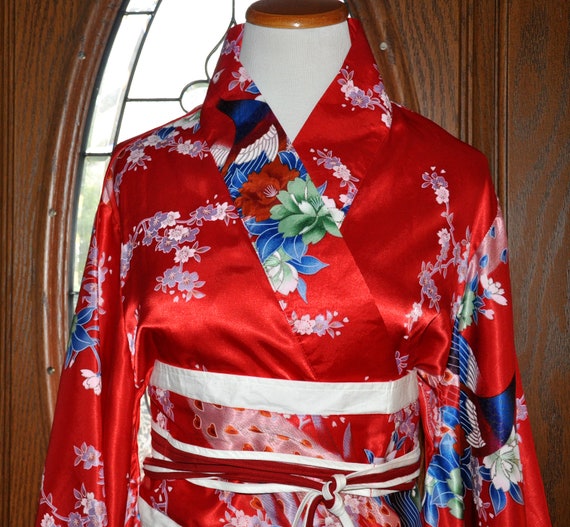 Vintage Japanese Red White and Blue Kimono, Weddi… - image 1