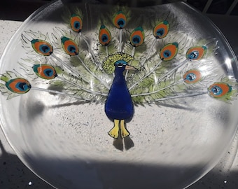 Large colored peacock bowl