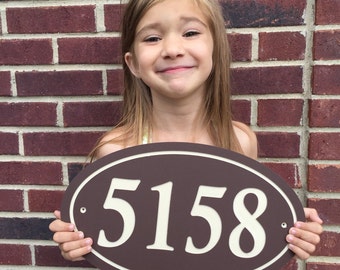 Oval House Number Sign Address Plaque 14x8.5"  1/4"King ColorCore Brown/Tan