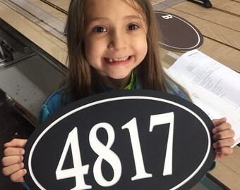 Oval House Number Sign Address Plaque 14x8.5"  1/4"King ColorCore Black/White